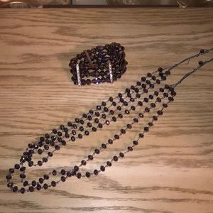 Purple beaded statement necklace and bracelet set